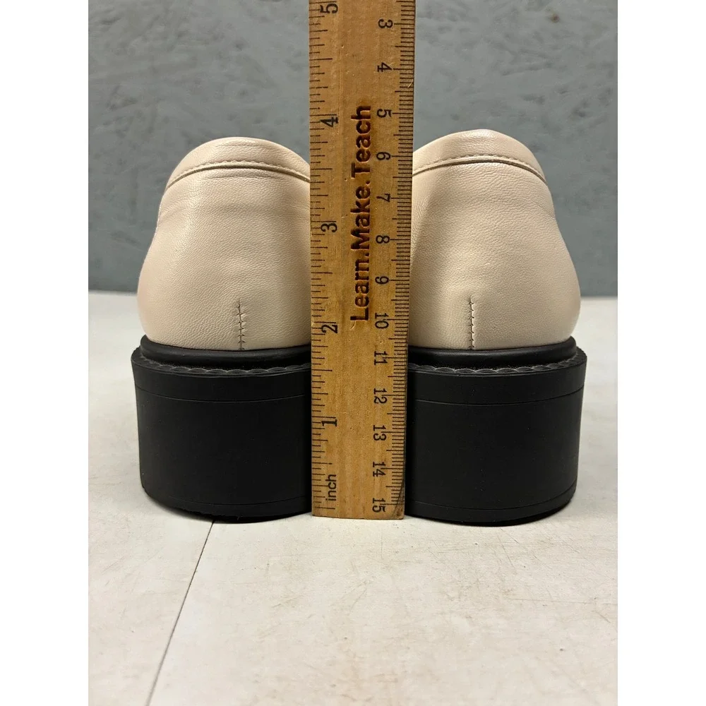 Coach Leah Platform Lug Sole Loafers Womens 7 Off White Leather C Logo CB990